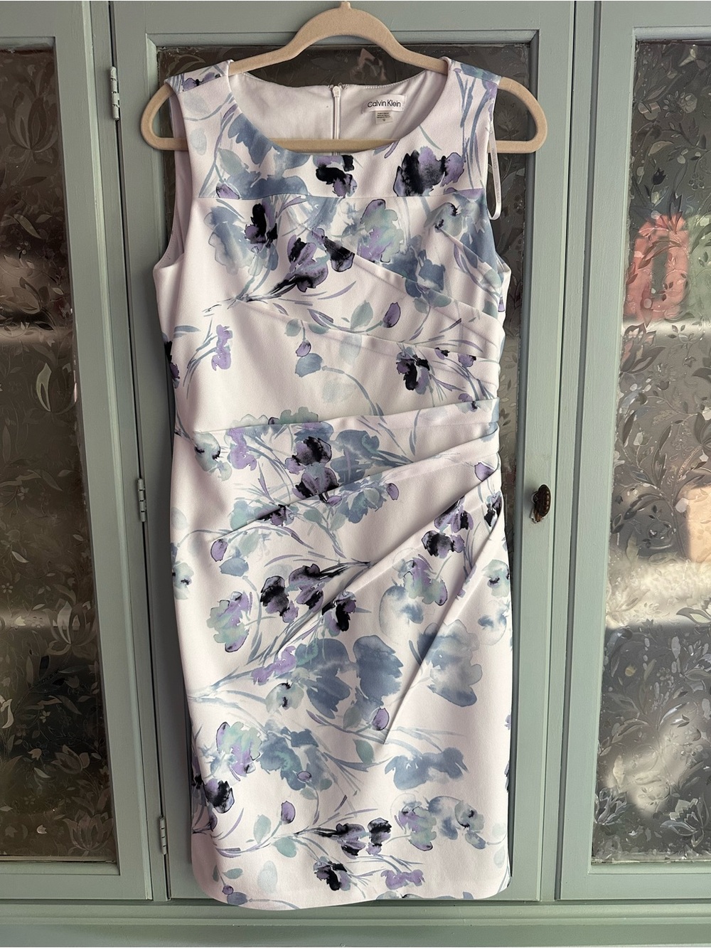 Calvin Klein White Dress with Lavender and Blue Floral Print